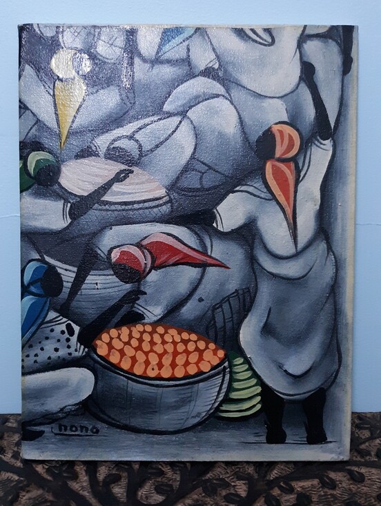 Unbranded Other - Signed Nono Haiti Canvas Oil Painting Haitian Folk Art 7.5" x 10" Women Baskets